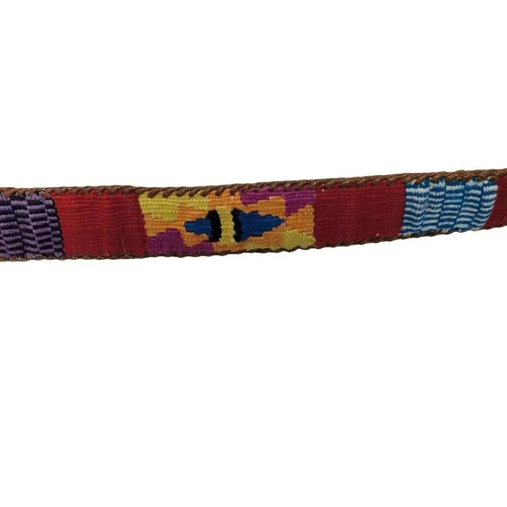 Vintage Handwoven Leather Patchwork Textile Belt M Southwestern‎ Colorful